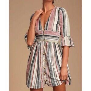Women's - Lulus Cabana Striped Button Front Dress, Size Medium